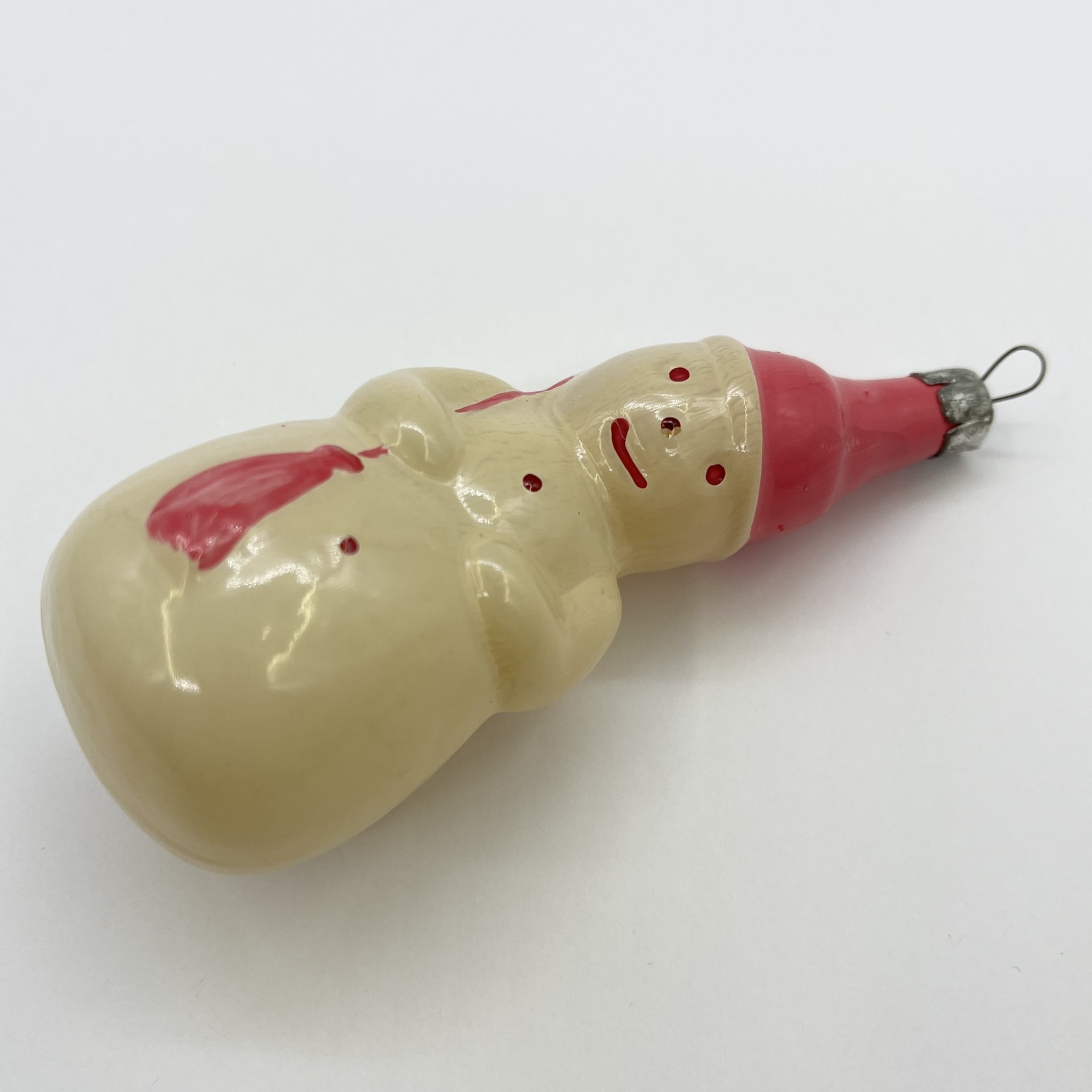 Ёлочная игрушка "Снеговик", стекло, краска, металл, СССР, 1970-1980 гг.
