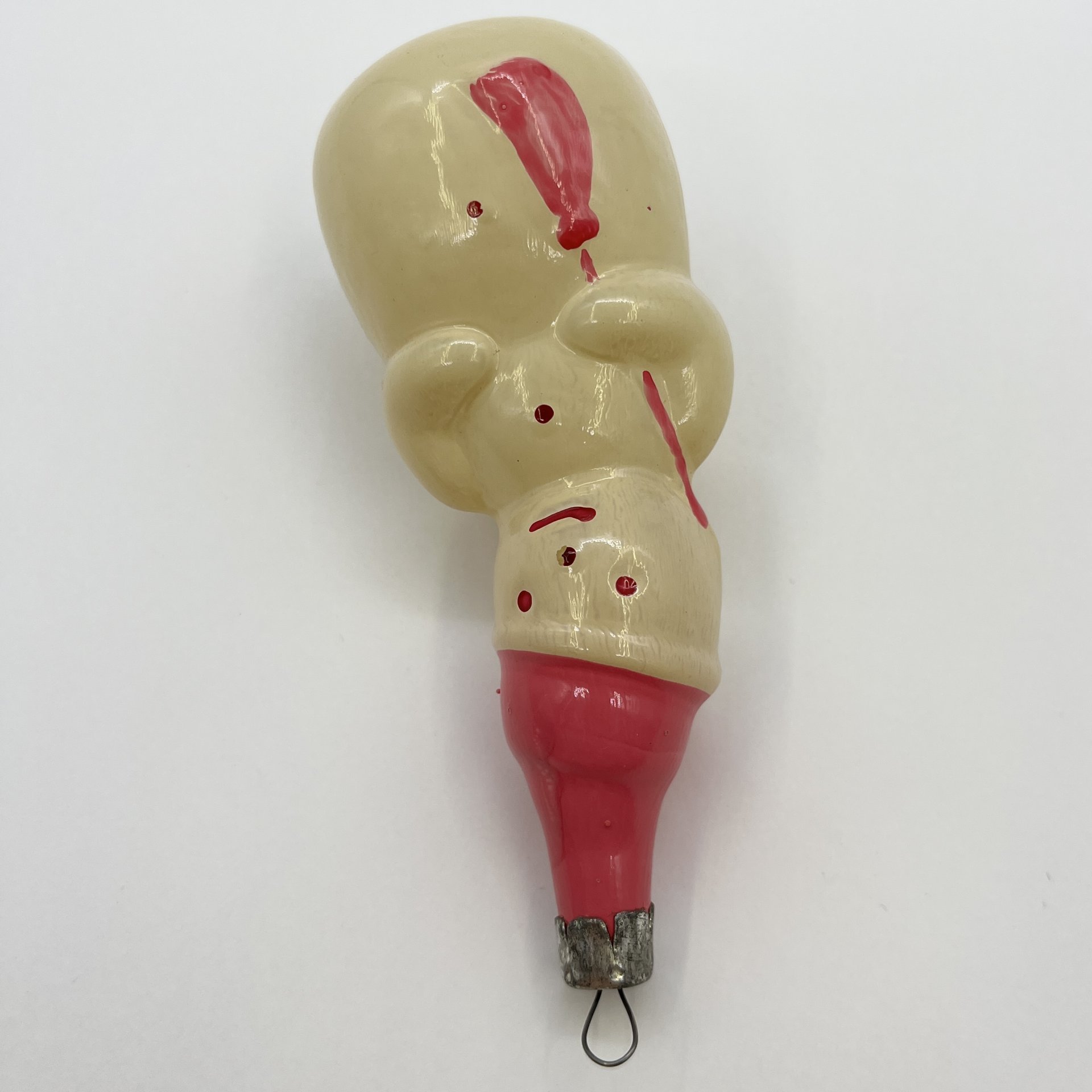 Ёлочная игрушка "Снеговик", стекло, краска, металл, СССР, 1970-1980 гг.