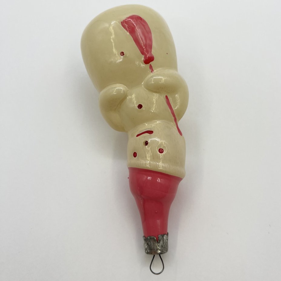 Ёлочная игрушка "Снеговик", стекло, краска, металл, СССР, 1970-1980 гг.