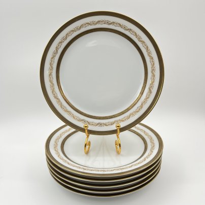 Набор десертных тарелок с растительным декором на 5 персон, серия "Charleroi-Bruxelles", фарфор, золочение, Tirschenreuth, Германия, 1969-1990 гг.