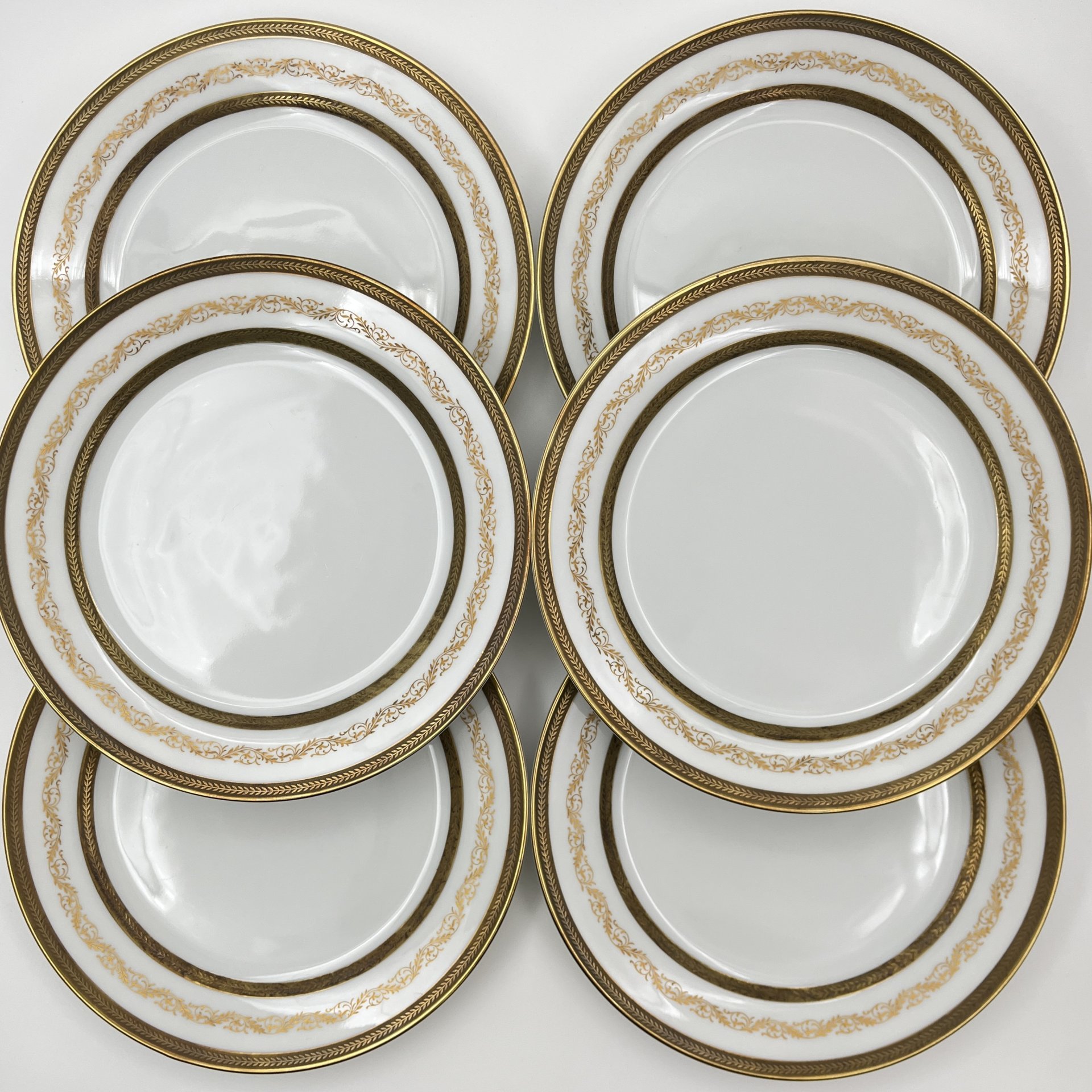 Набор десертных тарелок с растительным декором на 5 персон, серия "Charleroi-Bruxelles", фарфор, золочение, Tirschenreuth, Германия, 1969-1990 гг.