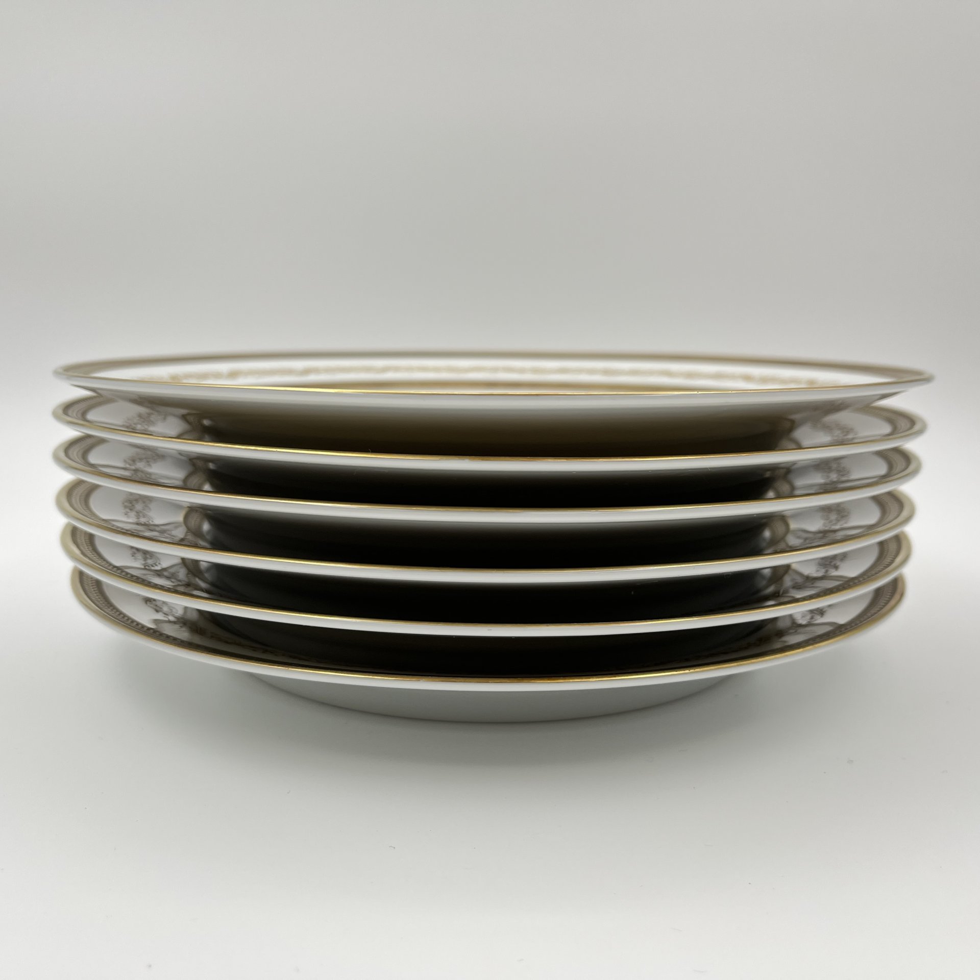 Набор десертных тарелок с растительным декором на 5 персон, серия "Charleroi-Bruxelles", фарфор, золочение, Tirschenreuth, Германия, 1969-1990 гг.