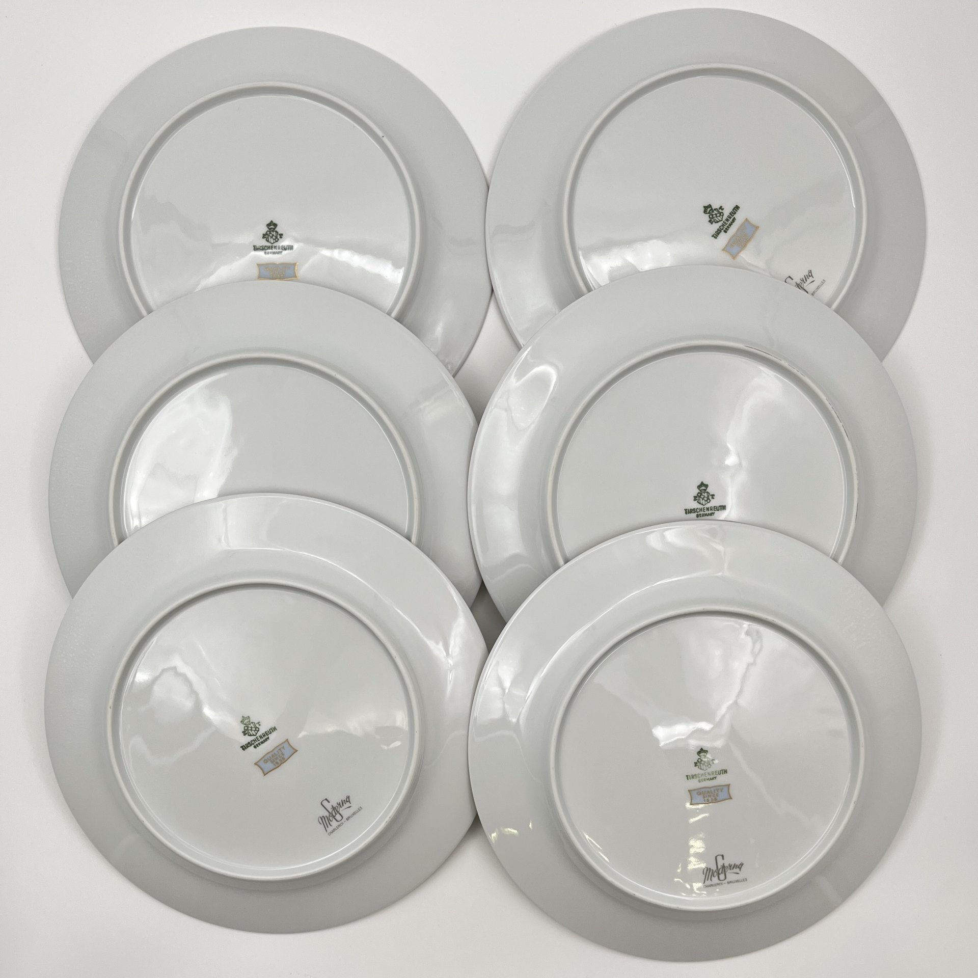 Набор десертных тарелок с растительным декором на 5 персон, серия "Charleroi-Bruxelles", фарфор, золочение, Tirschenreuth, Германия, 1969-1990 гг.