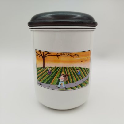 Банка для сыпучих продуктов (для чая, специй), серия "Design Naif", автор Жерар Лаплау (Gérard Laplau), фарфор, деколь, дерево (крышка), Villeroy & Boch, Villeroy & Boch