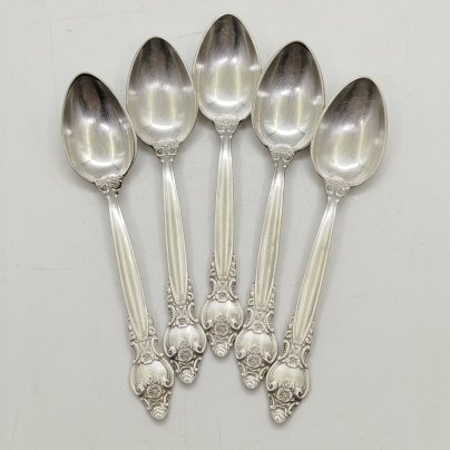 Набор из пяти кофейных ложек с цветочным декором, мНЦ (медь-никель-цинк), Кольчугинский завод цветных металлов, СССР, 1960-1990 гг.