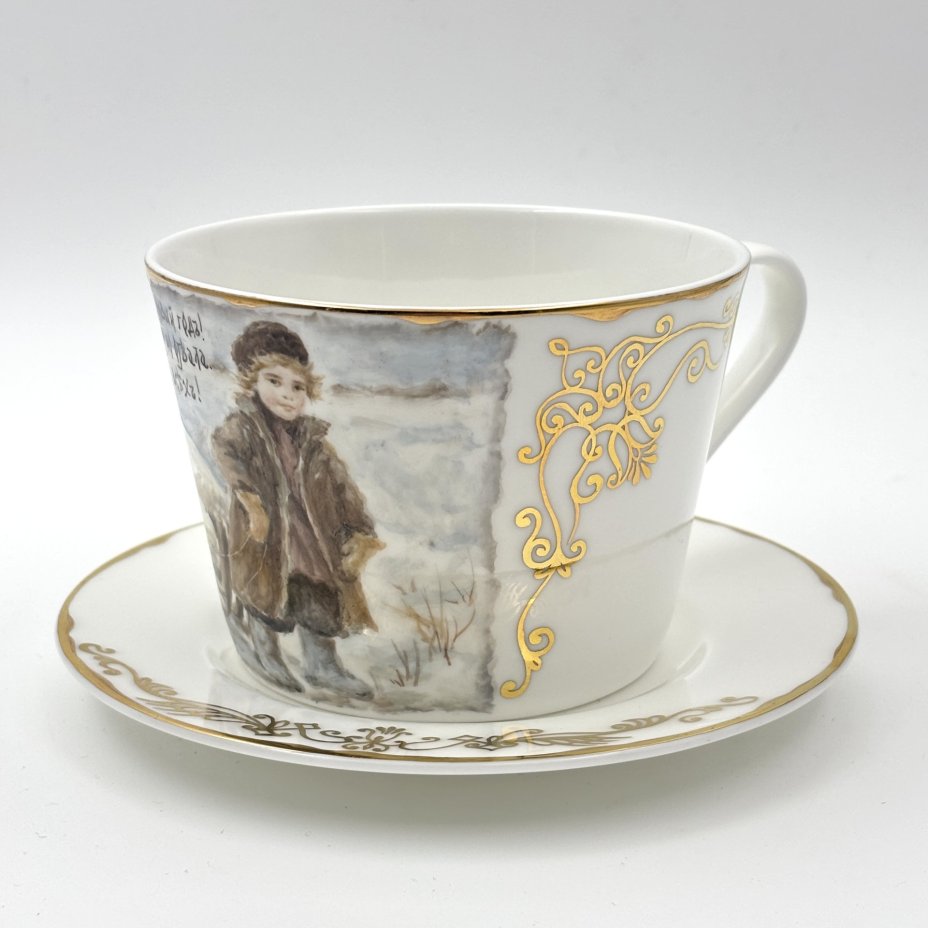 Чайная пара по рисункам Елизаветы Бём "Везу счастье на Новый год..."