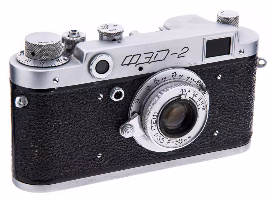 Фотоаппарат "ФЭД-2" в оригинальном кофре, металл, пластик, стекло, кожа, Харьковский машиностроительный завод "ФЭД", СССР, 1958-1963 гг.