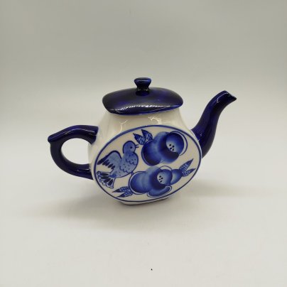 Чайник заварочный с растительным декором, фарфор, роспись, Объединение «Гжель», СССР, 1972-1985 гг.