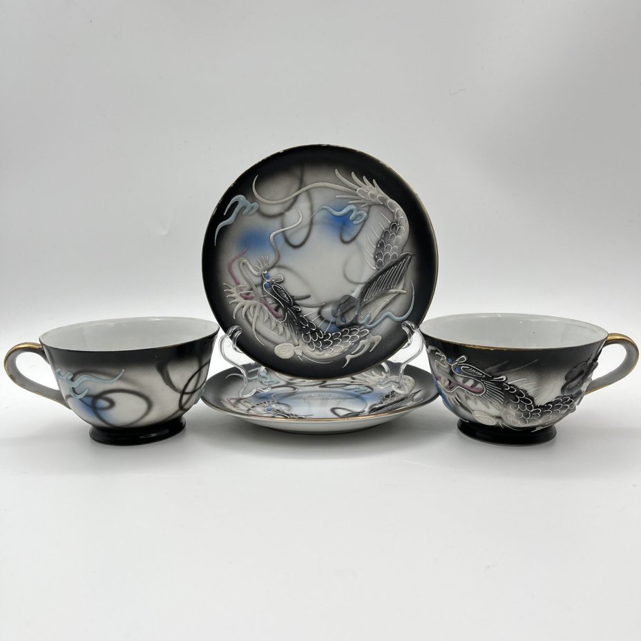 Набор из 2-х чайных пар "Дракон",  Lux Porcelain FAHD M.K., фарфор, бисквит, роспись, золочение, Азия, 1970-1990 гг.
