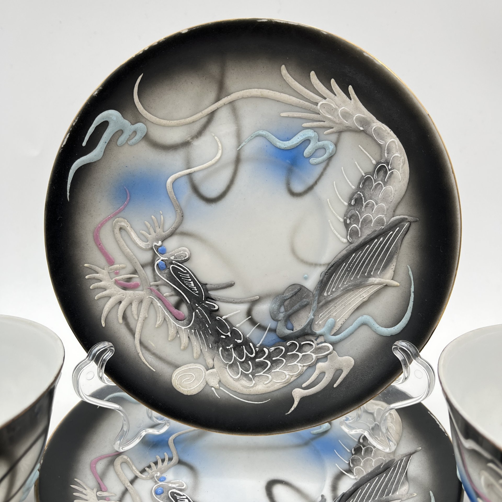 Набор из 2-х чайных пар "Дракон",  Lux Porcelain FAHD M.K., фарфор, бисквит, роспись, золочение, Азия, 1970-1990 гг.