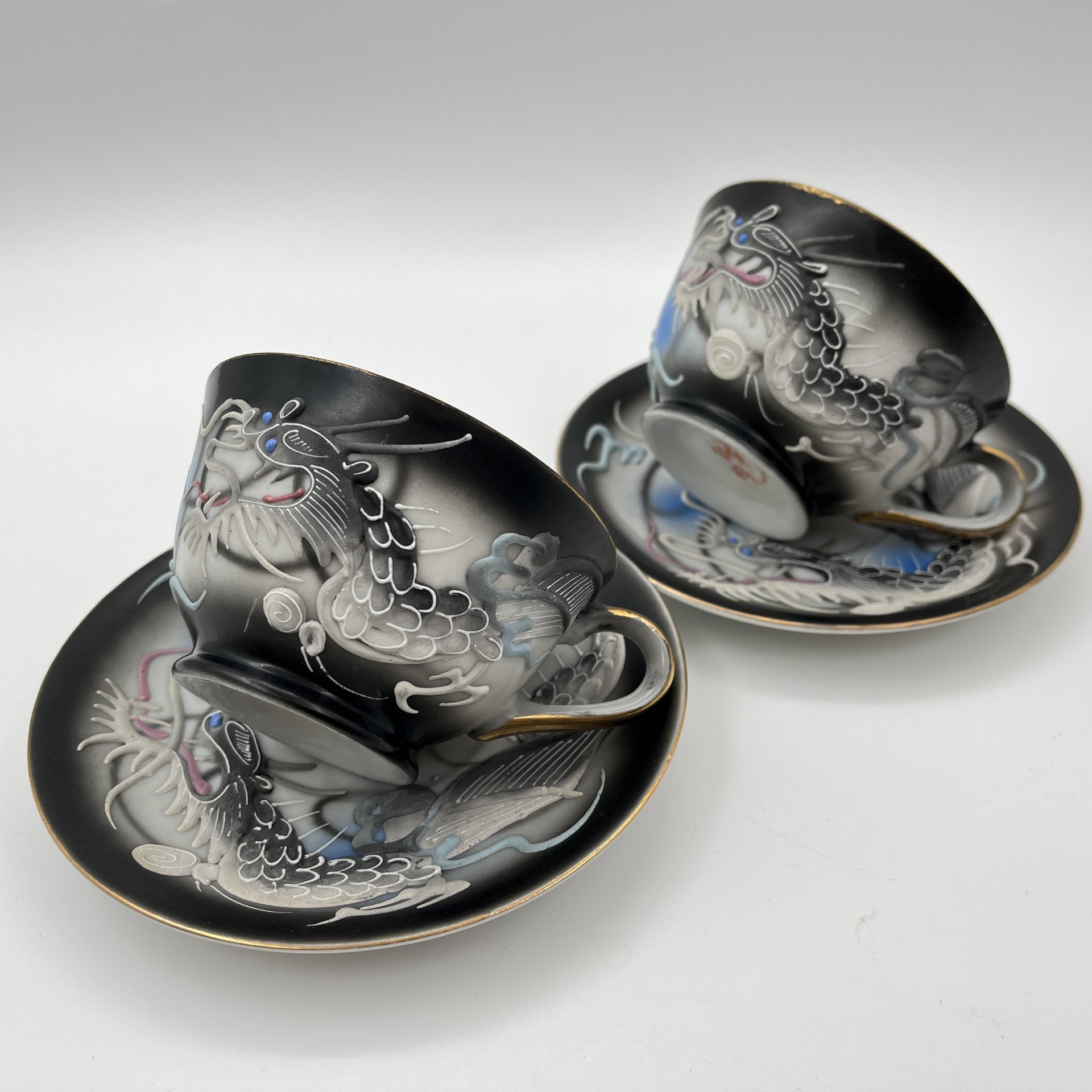 Набор из 2-х чайных пар "Дракон",  Lux Porcelain FAHD M.K., фарфор, бисквит, роспись, золочение, Азия, 1970-1990 гг.