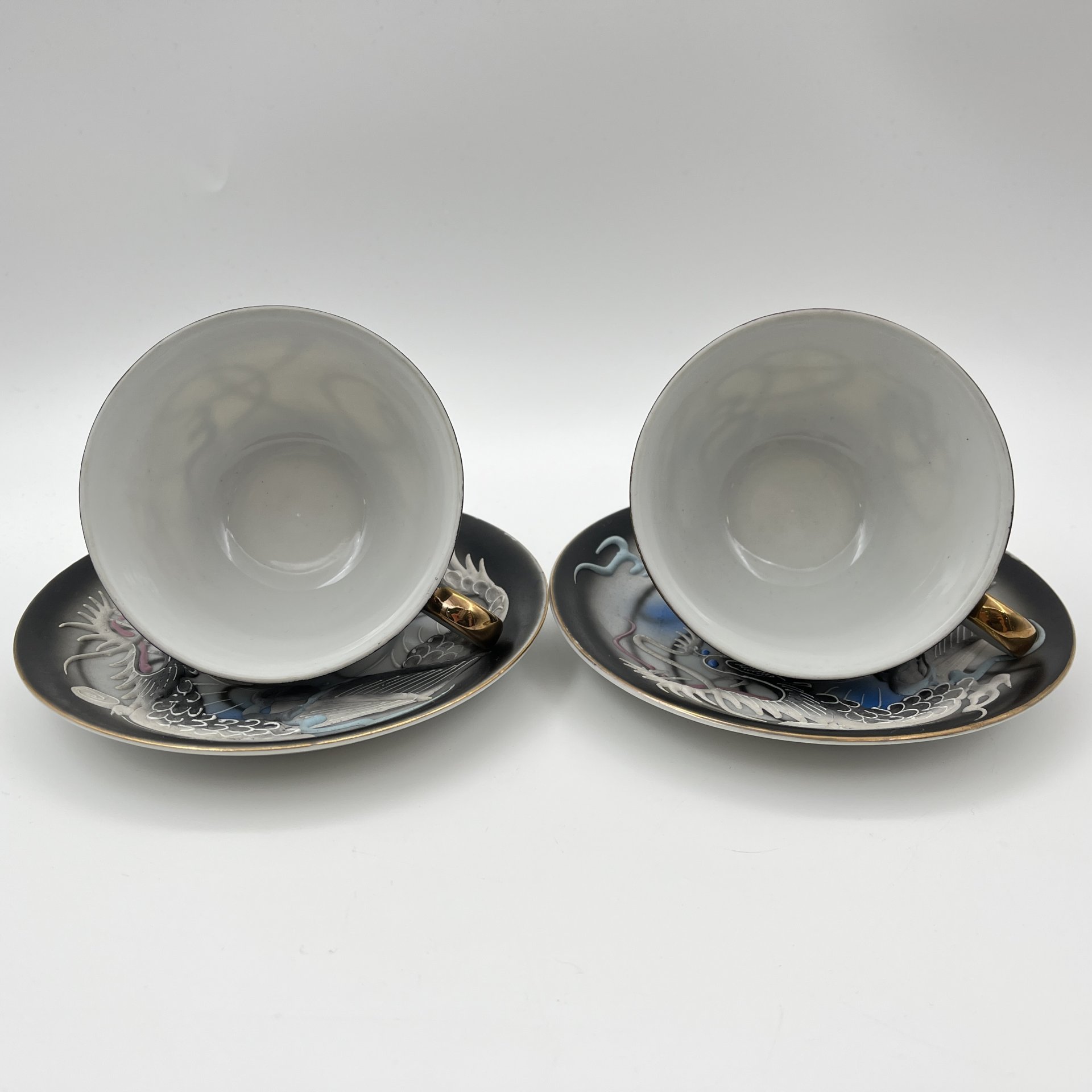 Набор из 2-х чайных пар "Дракон",  Lux Porcelain FAHD M.K., фарфор, бисквит, роспись, золочение, Азия, 1970-1990 гг.