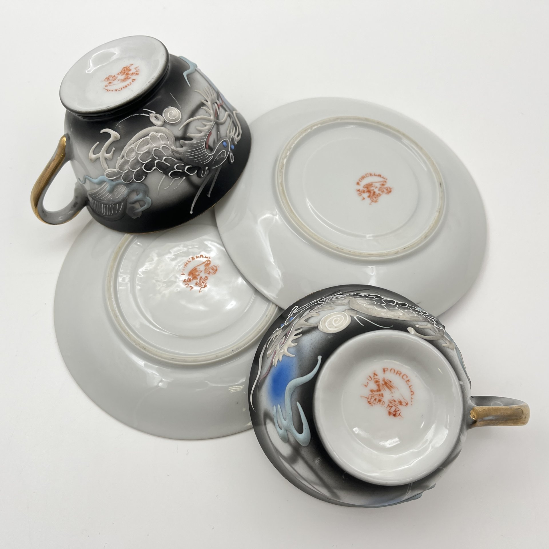 Набор из 2-х чайных пар "Дракон",  Lux Porcelain FAHD M.K., фарфор, бисквит, роспись, золочение, Азия, 1970-1990 гг.
