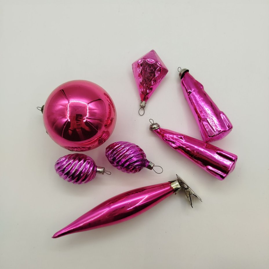 Набор из семи ёлочных игрушек, стекло, металл, СССР, 1960-1980 гг.