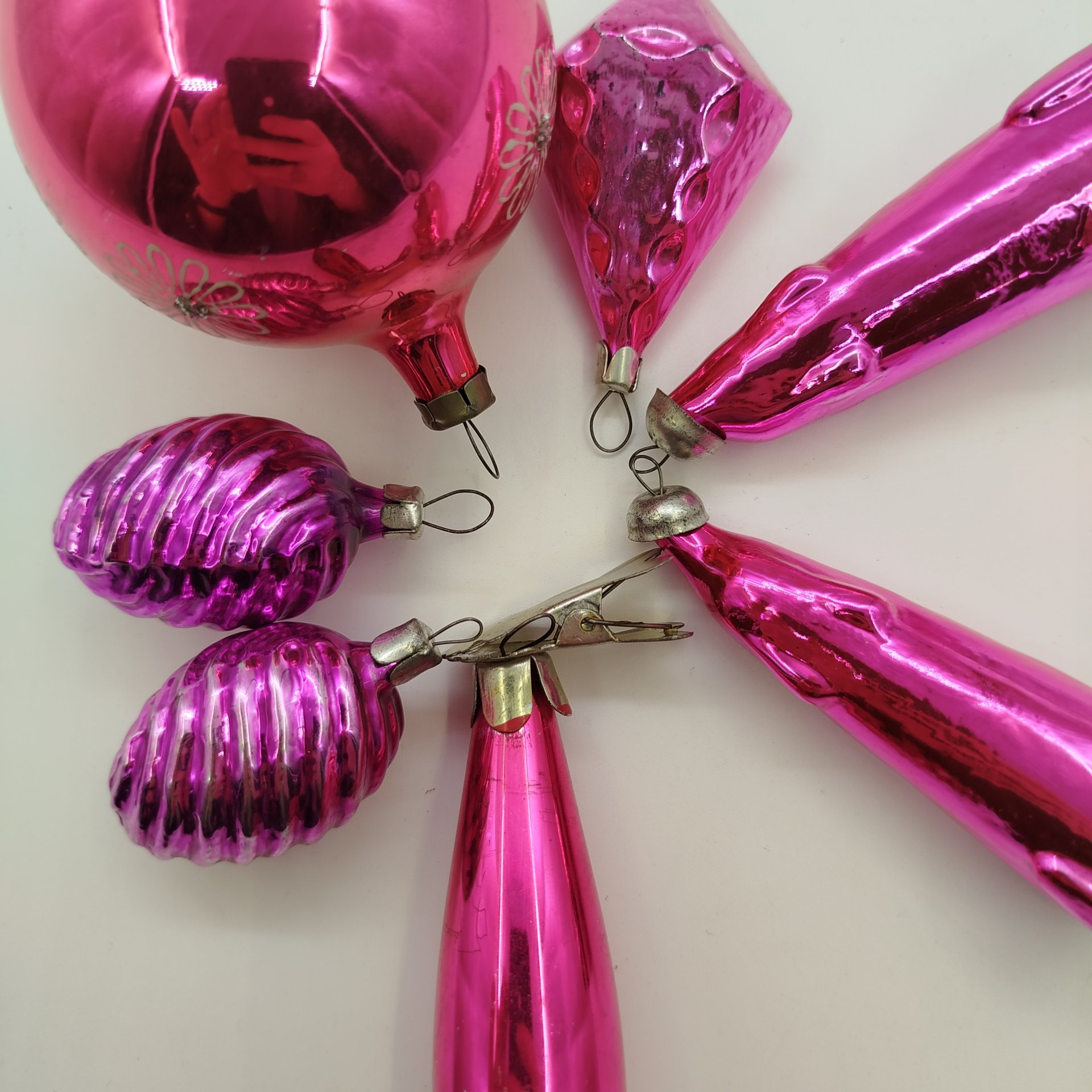 Набор из семи ёлочных игрушек, стекло, металл, СССР, 1960-1980 гг.