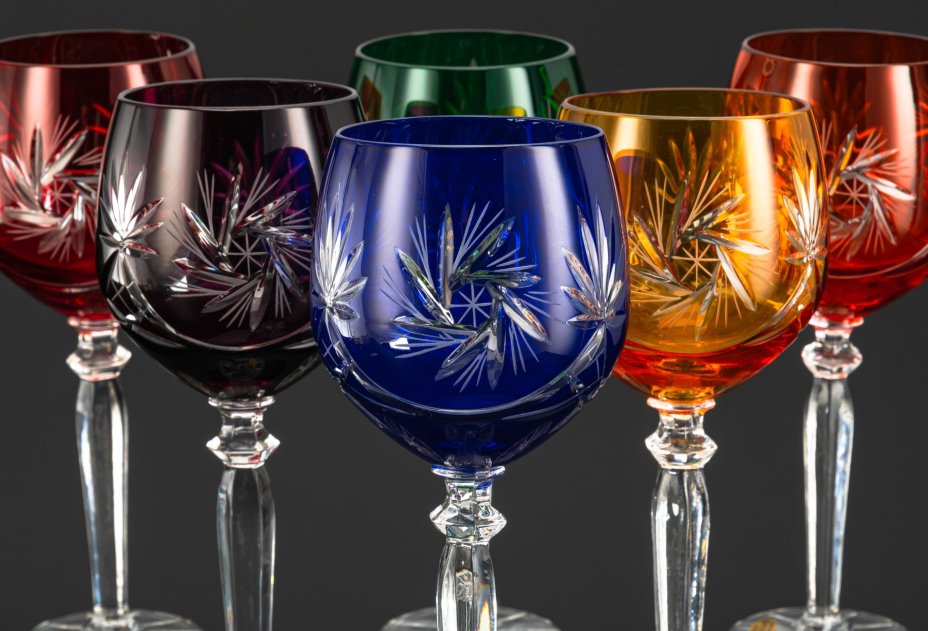 Набор крупных бокалов для вина разноцветных оттенков на 6 персон, Zawiercie Glass
