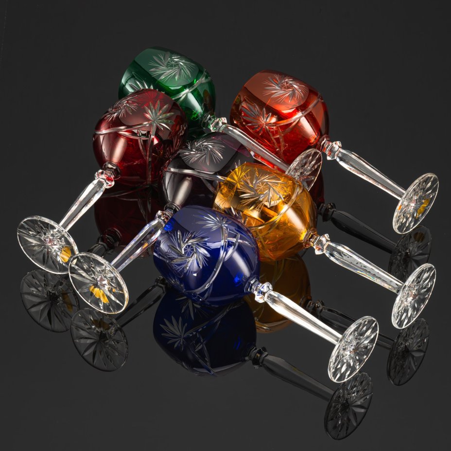 Набор крупных бокалов для вина разноцветных оттенков на 6 персон, Zawiercie Glass