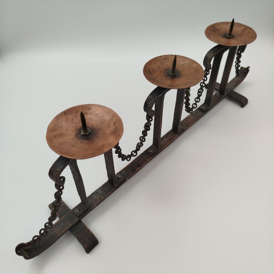 Подсвечник на три свечи, металл, медь, СССР, 1980-1990 гг.