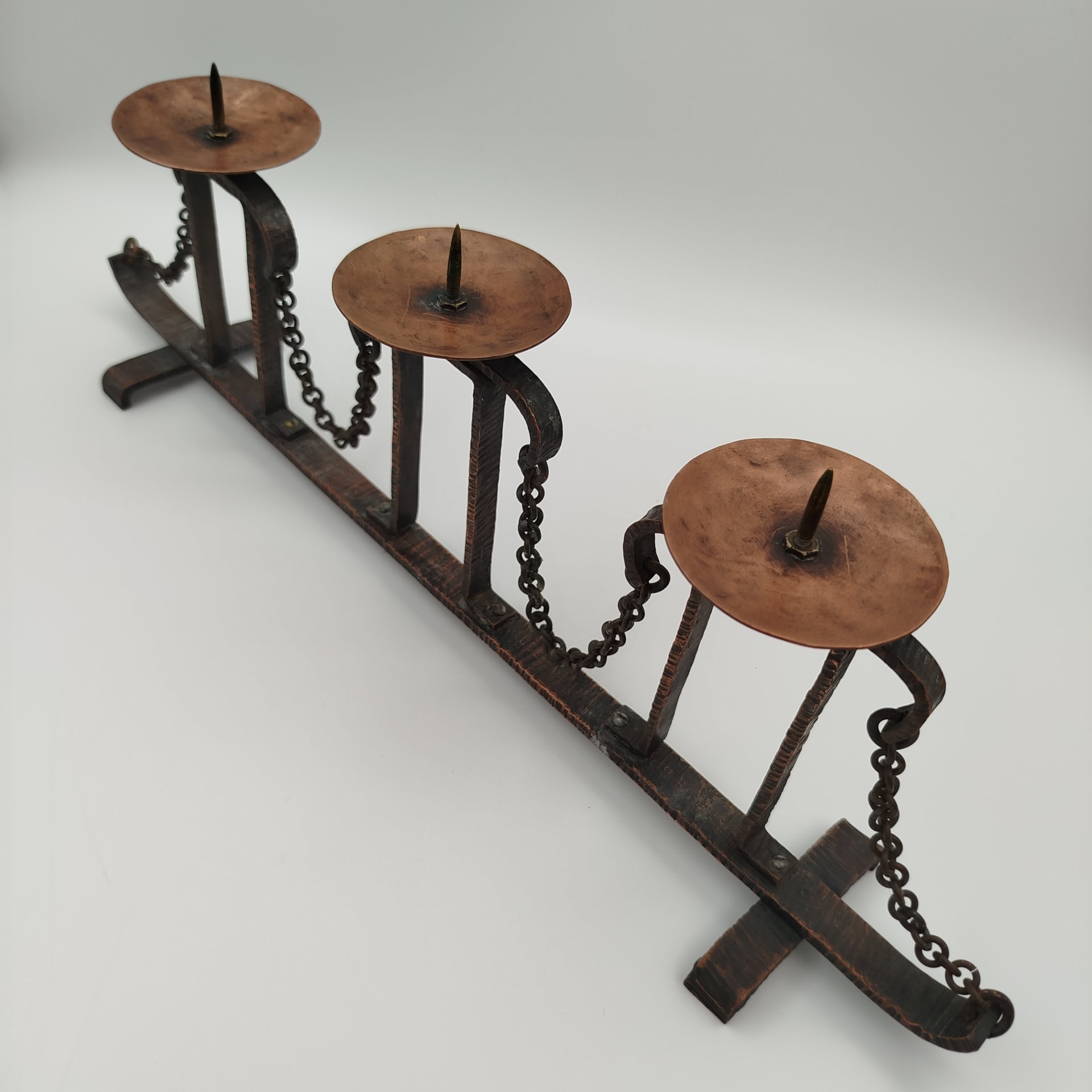 Подсвечник на три свечи, металл, медь, СССР, 1980-1990 гг.