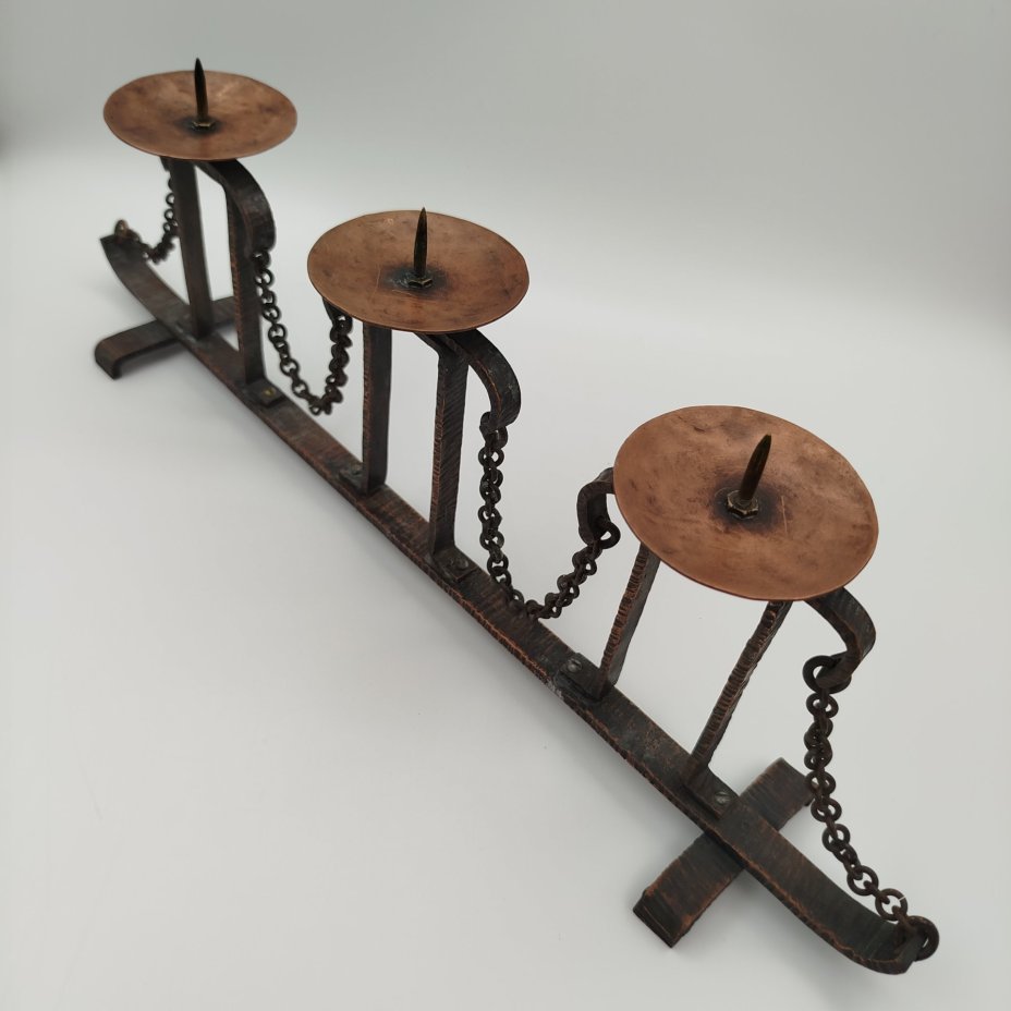 Подсвечник на три свечи, металл, медь, СССР, 1980-1990 гг.