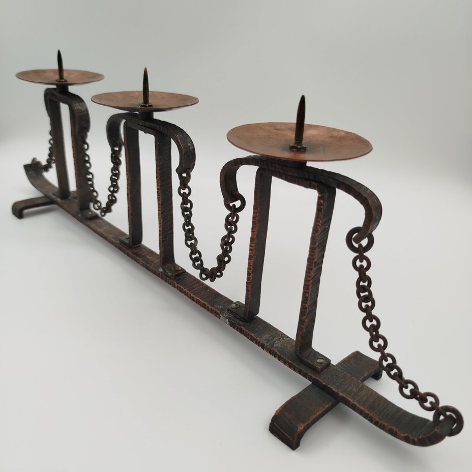 Подсвечник на три свечи, металл, медь, СССР, 1980-1990 гг.