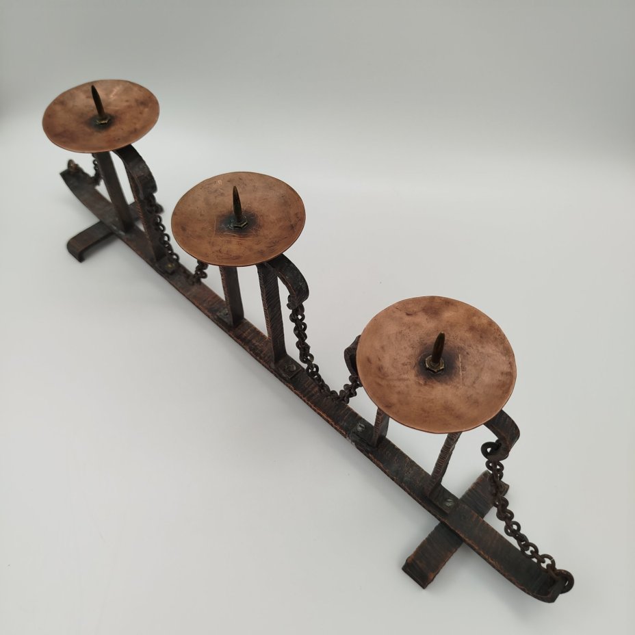 Подсвечник на три свечи, металл, медь, СССР, 1980-1990 гг.