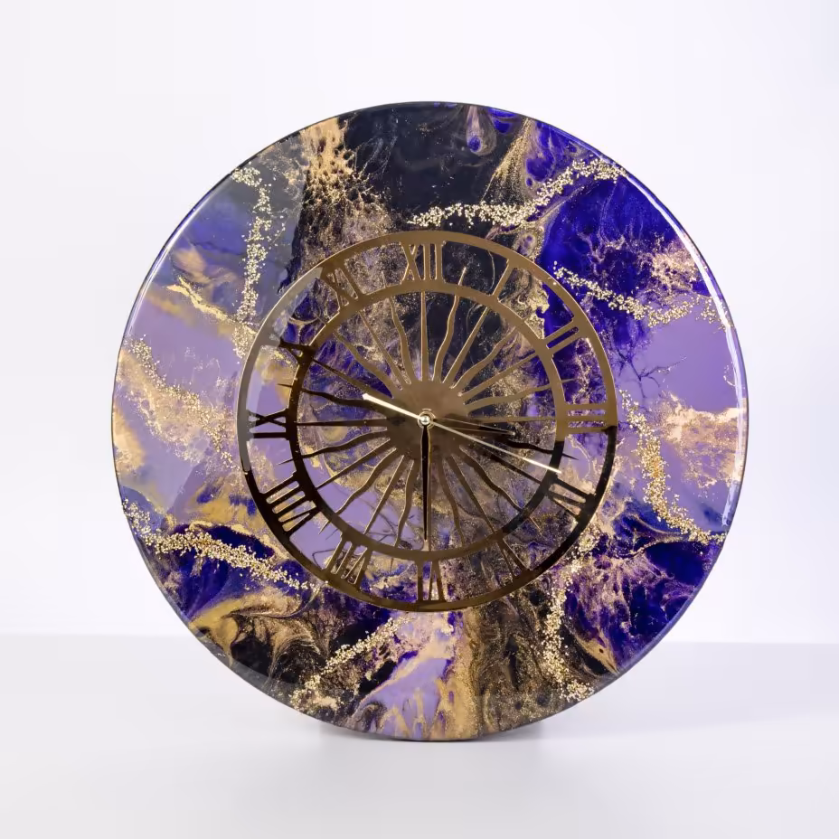 Часы настенные "Зодиак", авторская ручная работа в технике Resin Art, Глянцевое 3D покрытие, Россия, 2021 г.