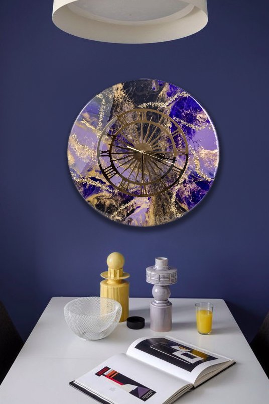 Часы настенные "Зодиак", авторская ручная работа в технике Resin Art, Глянцевое 3D покрытие, Россия, 2021 г.