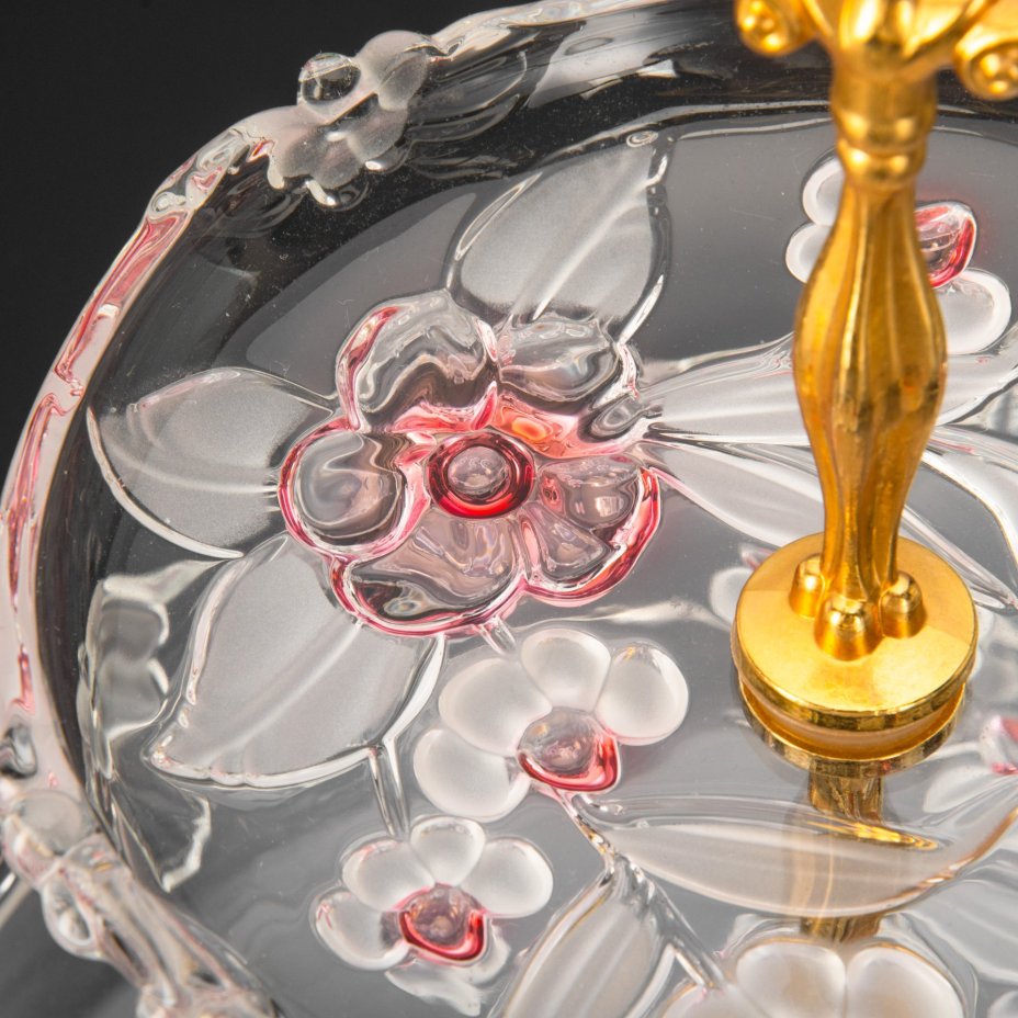 Фруктовница трехуровневая с цветочным рельефным декором, стекло, матирование, Walther Glas, Германия, 1990-2010 гг.