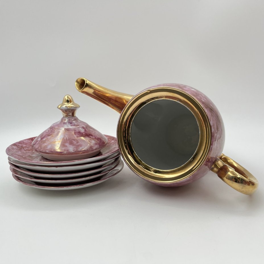 Сервиз кофейный на 5 персон (12 предметов), декорированный разводами фиолетового оттенка, фарфор, золочение, Wloclawek (Влоцлавская фаянсовая фабрика), Польша, 1973-1991 гг.