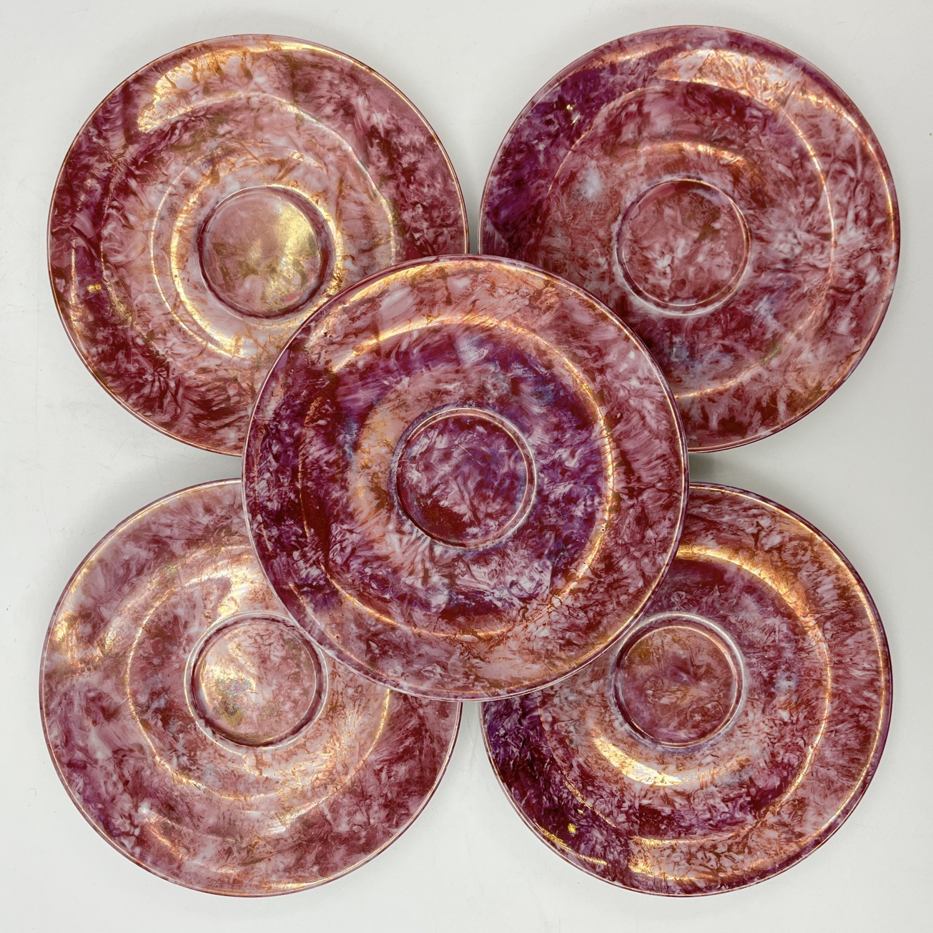 Сервиз кофейный на 5 персон (12 предметов), декорированный разводами фиолетового оттенка, фарфор, золочение, Wloclawek (Влоцлавская фаянсовая фабрика), Польша, 1973-1991 гг.