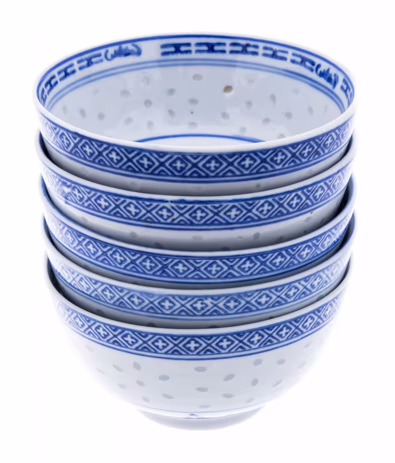 Набор из 5 пиал, рисовый фарфор, деколь, Китай, 1960-1990 гг.