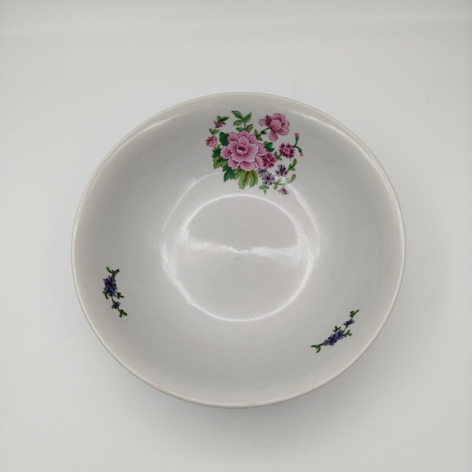 Салатник с цветочным декором, фарфор, деколь, Дулевский фарфоровый завод (Дулёво), СССР, 1968-1991 гг.