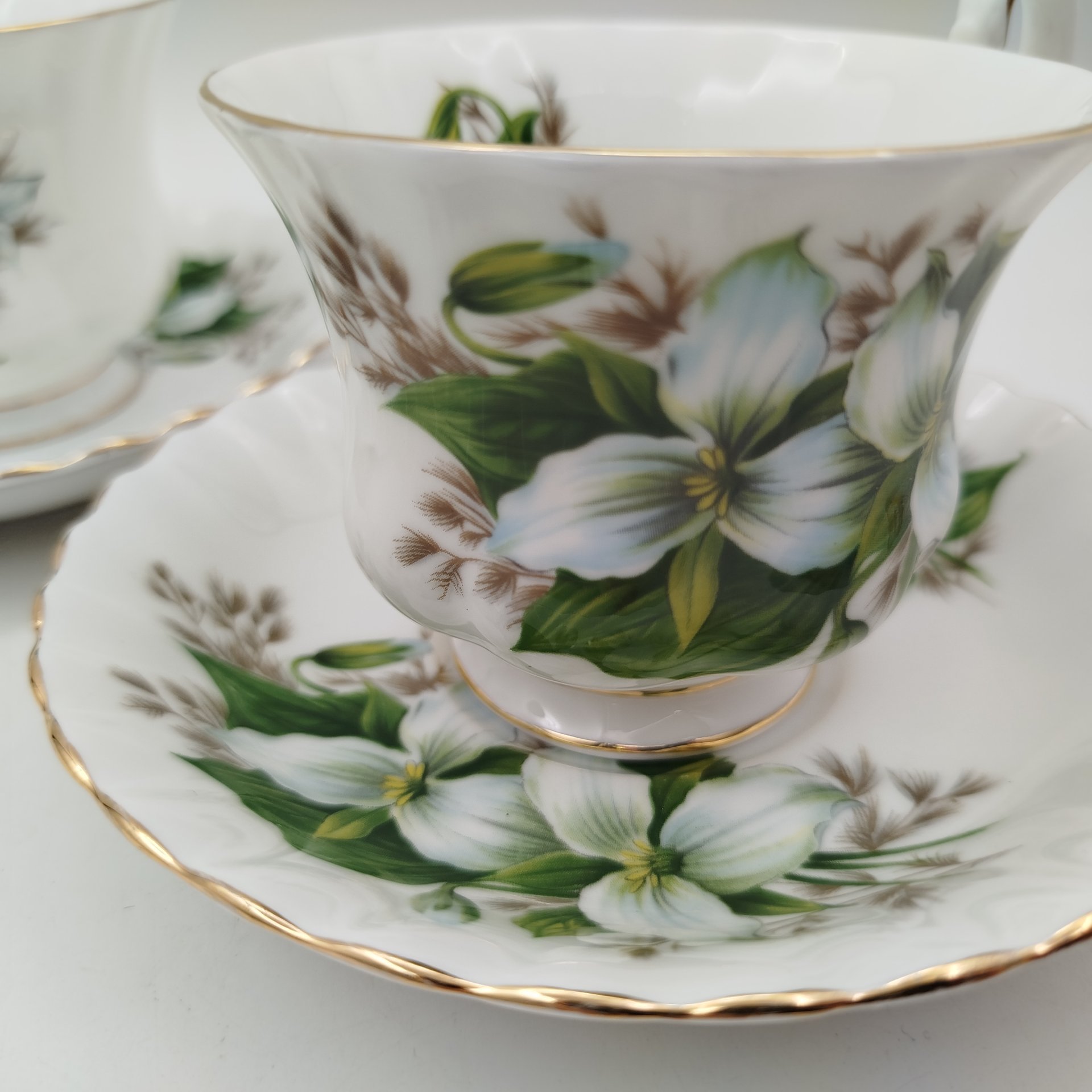 Набор чайных пар на 2 персоны (дуэт) с нежным цветочным декором "Trillium", Royal Albert