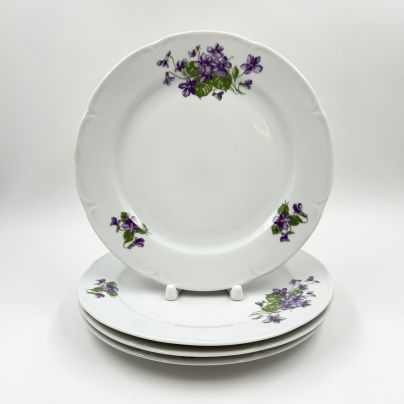 Набор из 4-х больших обеденных тарелок с флоральным декором, фарфор, деколь, Graf Von Henneberg Porzellan, 1777 Jlmenau, ГДР, 1973-1977 гг.