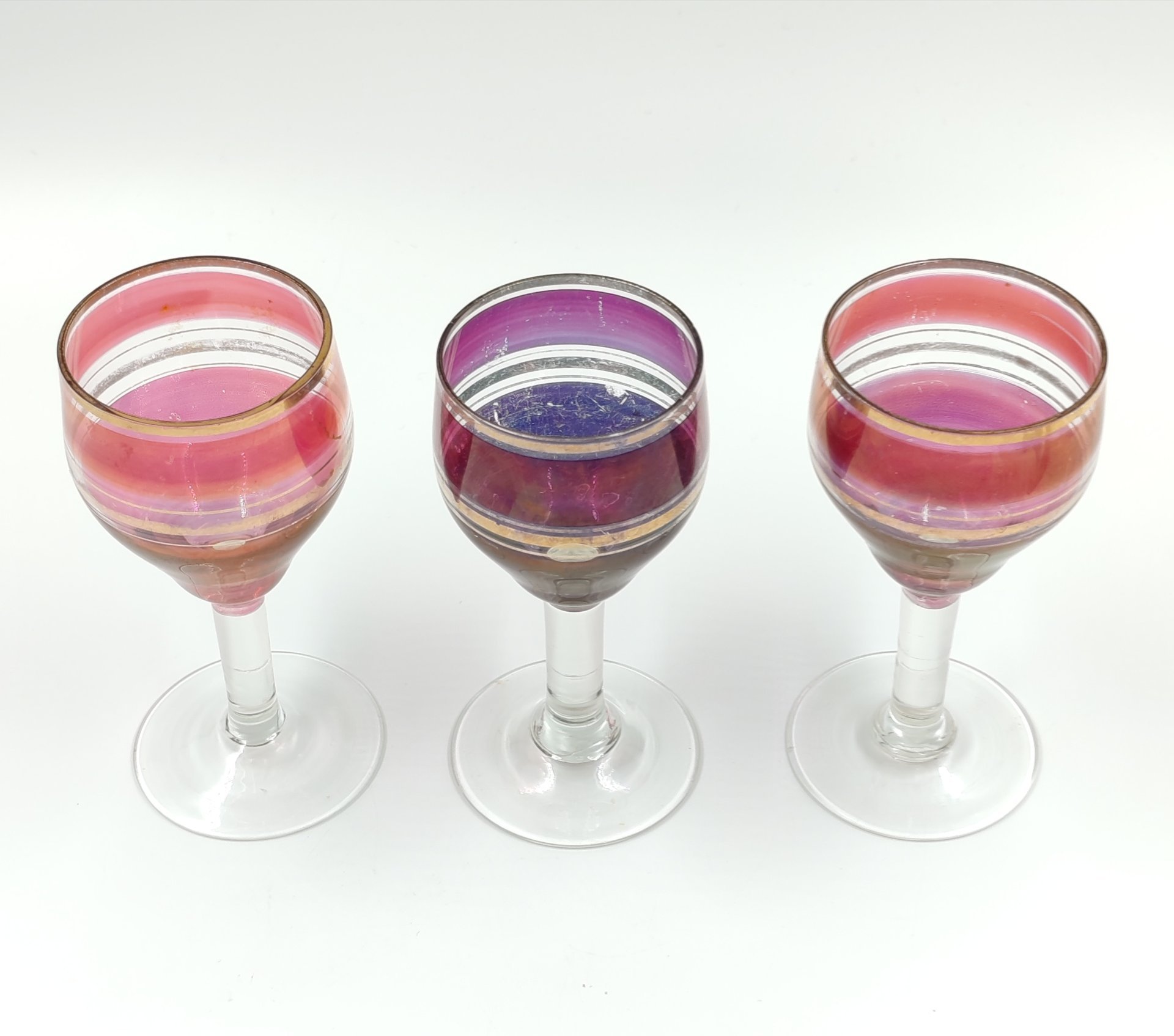 Набор из 3-х рюмок, цветное стекло, золочение, Чехословакия, 1960-1980 гг.