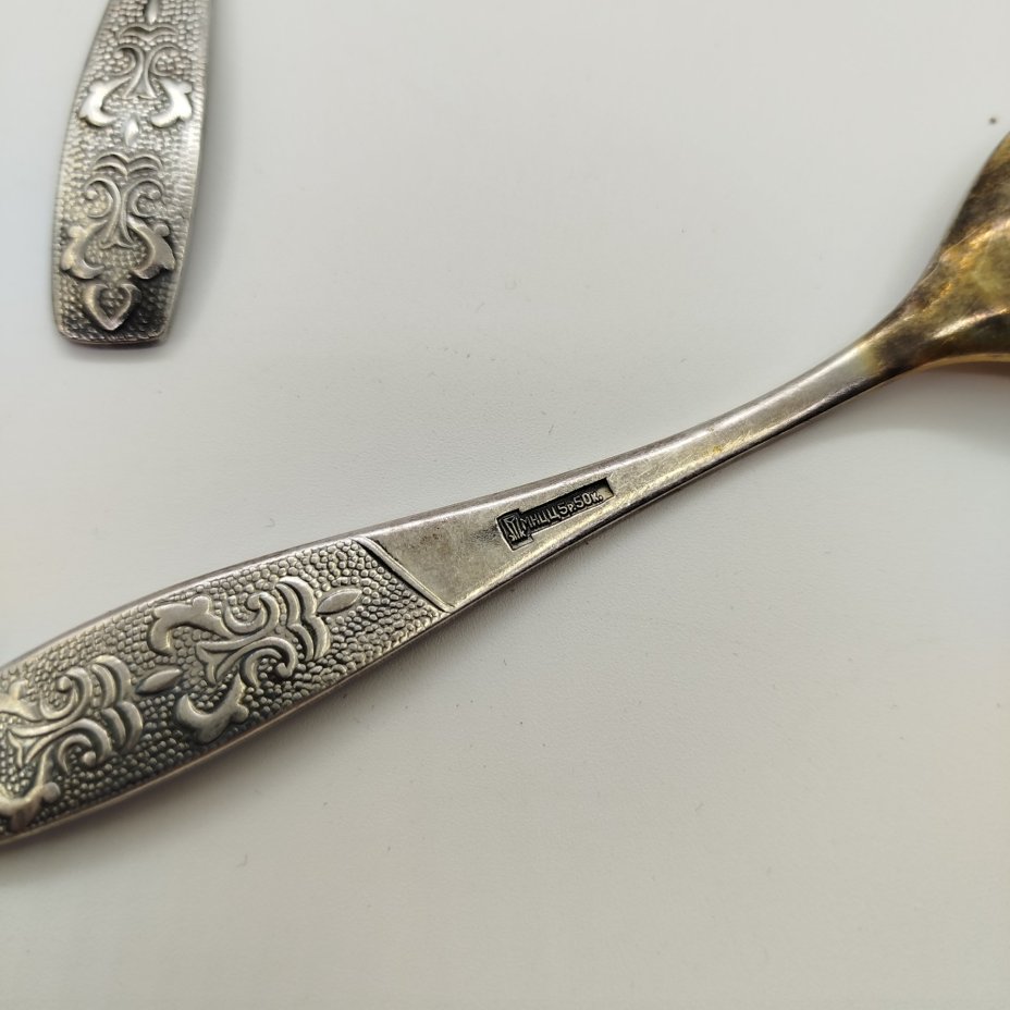 Набор из пяти чайных ложек, мНЦ (медь-никель-цинк), золочение, Завод «Кристалл», г. Орджоникидзе, СССР, 1974-1990 гг.