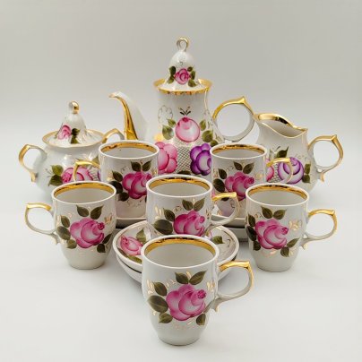 Сервиз кофейный с цветочным декором на 6 персон (15 предметов)