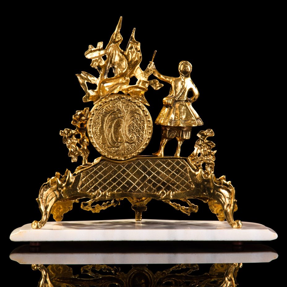 Часы каминные "Урожай" на массивном ажурном основании, "Belo De Bronze", бронза, мрамор, кварцевый механизм