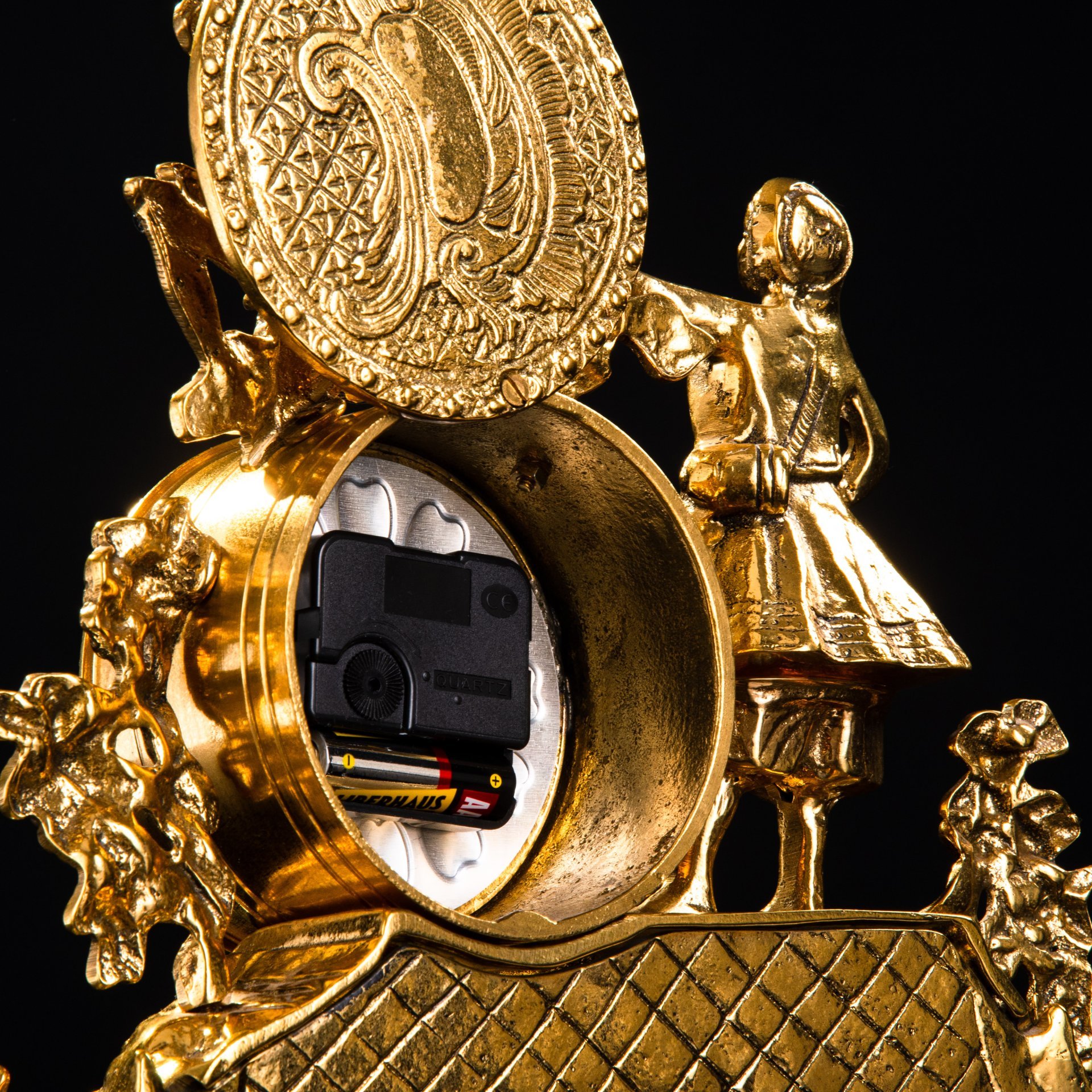 Часы каминные "Урожай" на массивном ажурном основании, "Belo De Bronze", бронза, мрамор, кварцевый механизм