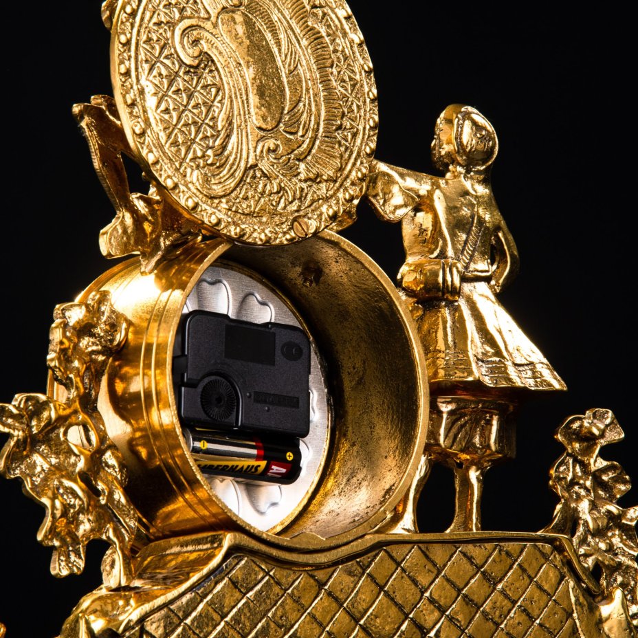 Часы каминные "Урожай" на массивном ажурном основании, "Belo De Bronze", бронза, мрамор, кварцевый механизм