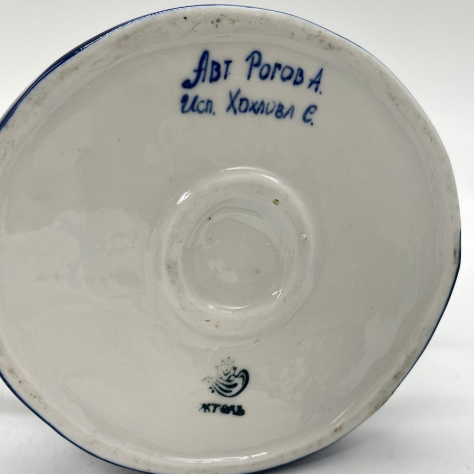 Подсвечник на 3 свечи с расписным растительным декором, А. Рогов, С. Хохлова, Гжель