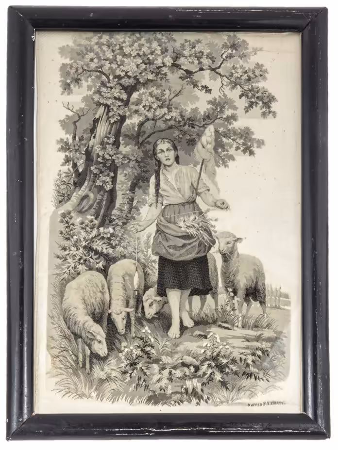 Шелкография "Жанна Д` Арк" по картине F. Lematte, шелк, рама, Западная Европа 1940-1970 гг.