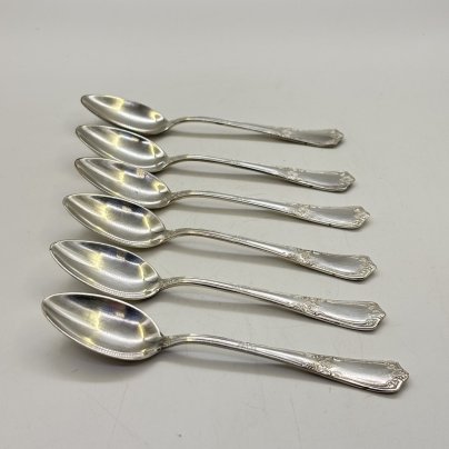 Набор из 6-ти чайных ложек с лаконичным декором, мНЦ (медь-никель-цинк), Киевский завод столовых приборов и посуды им. Дзержинского (ЗiД, ЗиД), СССР, 1950-1970 гг.