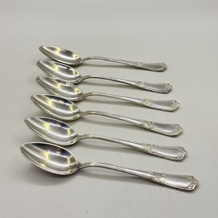 Набор из 6-ти чайных ложек с лаконичным декором, мНЦ (медь-никель-цинк), Киевский завод столовых приборов и посуды им. Дзержинского (ЗiД, ЗиД), СССР, 1950-1970 гг.