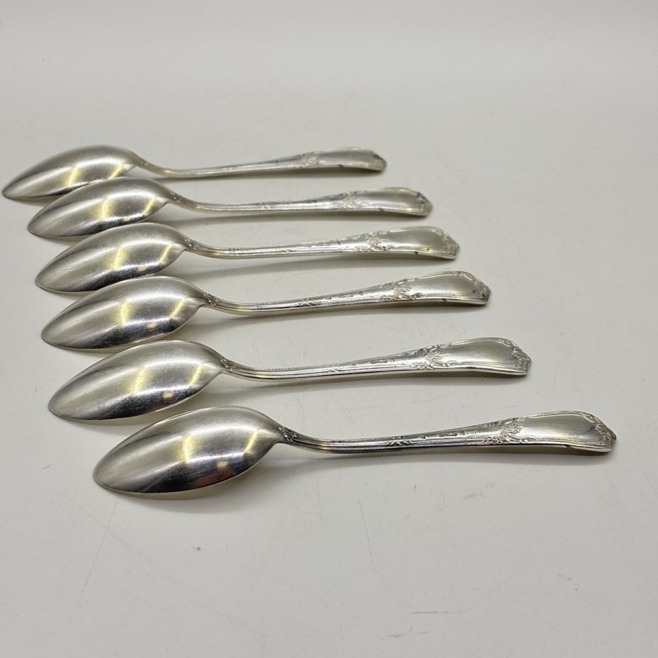 Набор из 6-ти чайных ложек с лаконичным декором, мНЦ (медь-никель-цинк), Киевский завод столовых приборов и посуды им. Дзержинского (ЗiД, ЗиД), СССР, 1950-1970 гг.