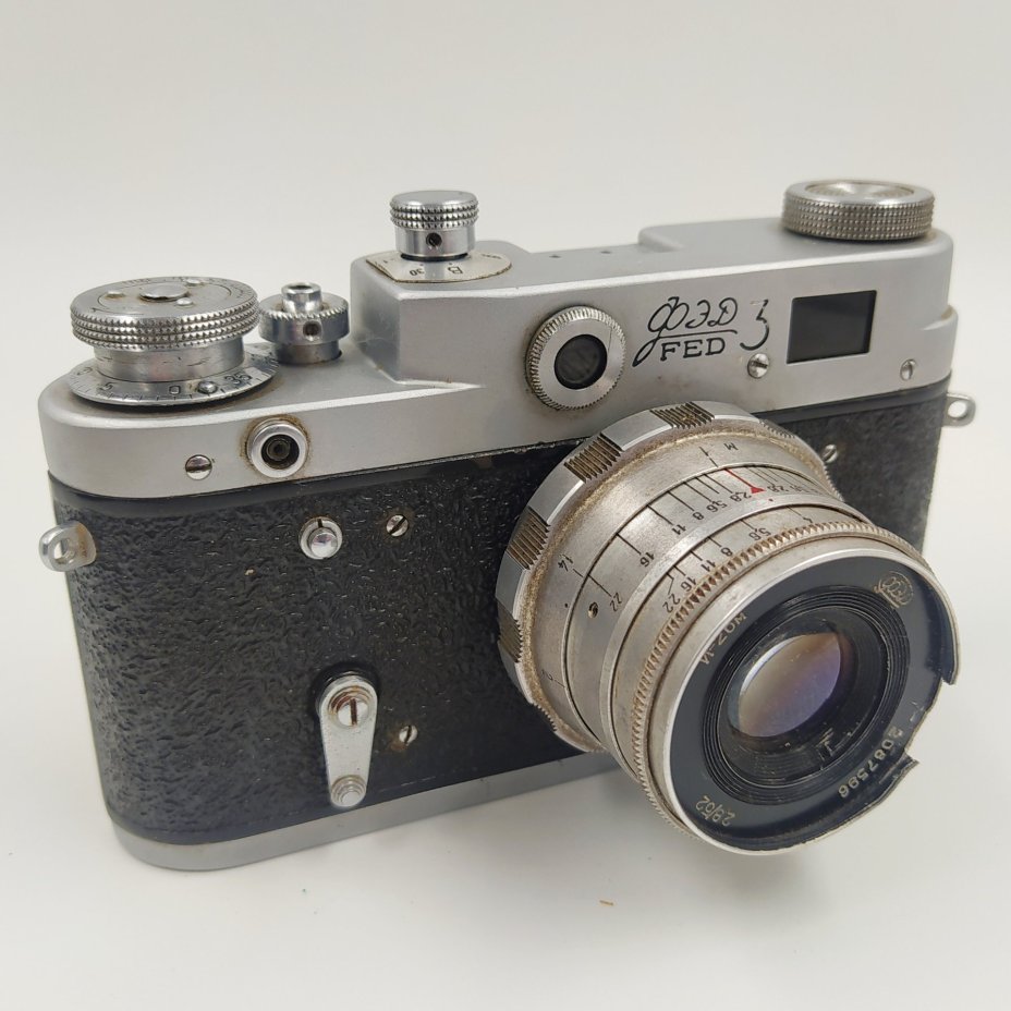 Фотоаппарат "ФЭД-3" с объективом "Индустар-26м", металл, стекло, пластик, кожа, Харьковский машиностроительный завод им. Дзержинского (ФЭД), СССР, 1961-1979 гг.
