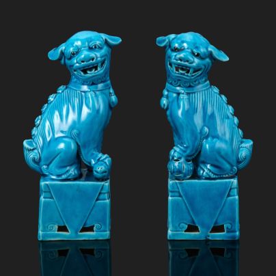 Парные статуэтки "Собаки Фу", керамика, глазурь, Китай