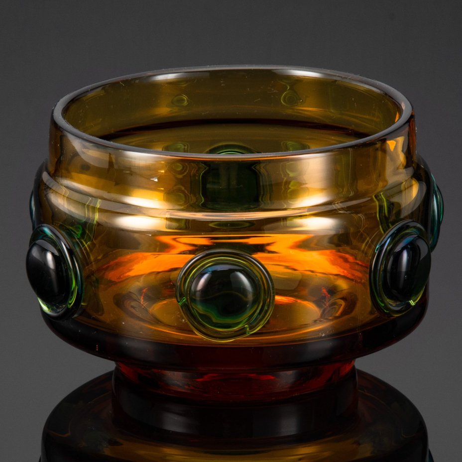 Ваза (фруктовница) необычной формы  Prachen , дизайн Josef Hospodka, стекло, гутная техника, налепы, Bohemia Crystalite, Чехословакия, 1969-1970 гг.