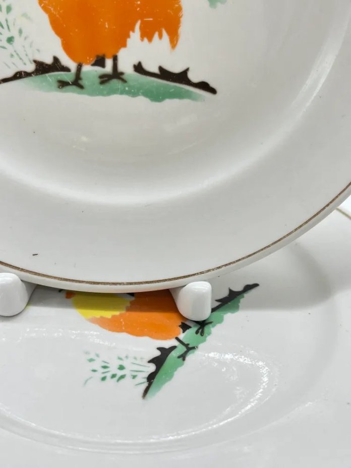 Пара тарелок "Петушок" с декором в виде иллюстрации, фарфор, деколь, Дулевский фарфоровый завод (Дулёво), СССР, 1957 г.